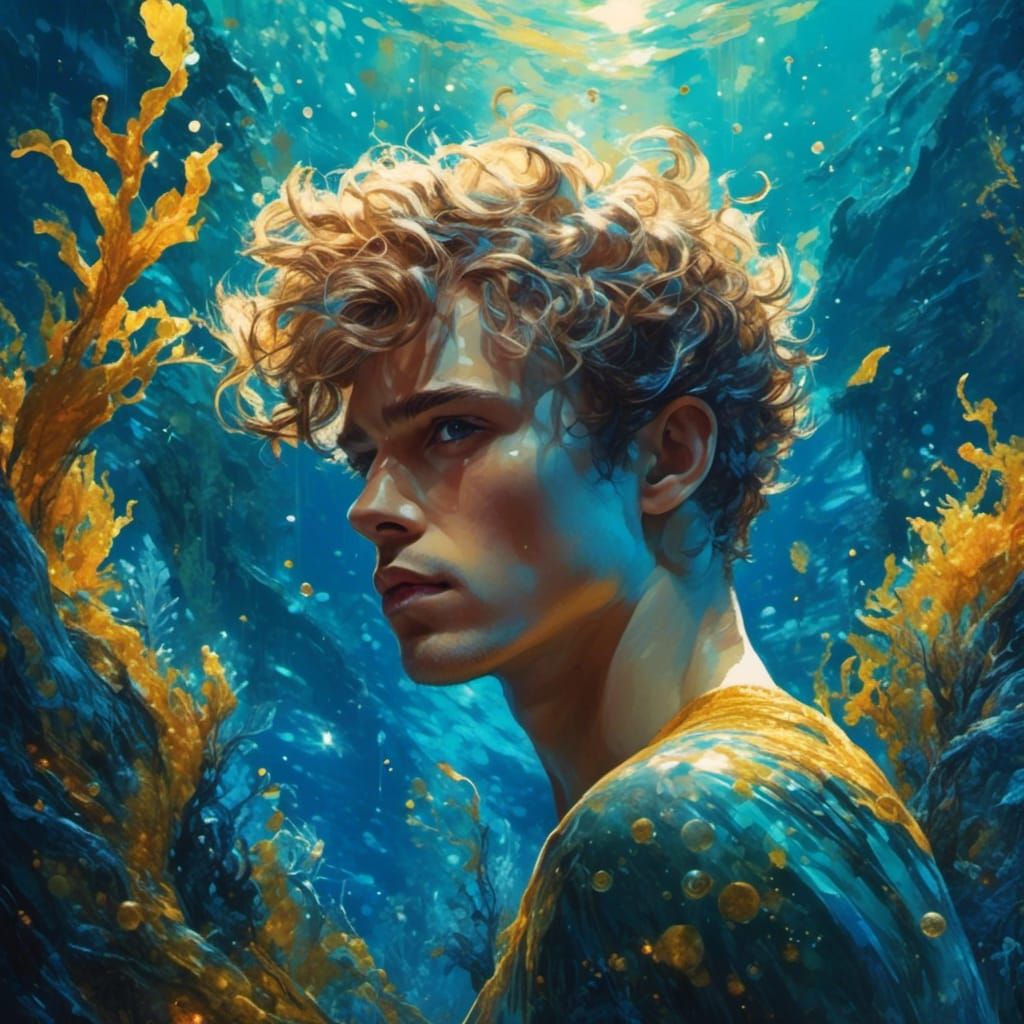 Merman in Kelp Forest as Graffiti Art