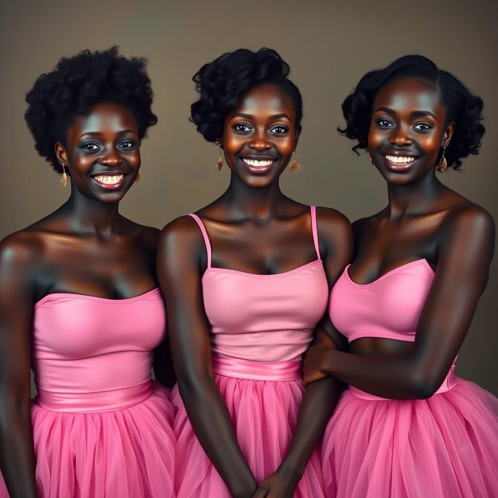 Three Dark-Skinned Women in Vibrant Tutus, Photo-Realistic P...