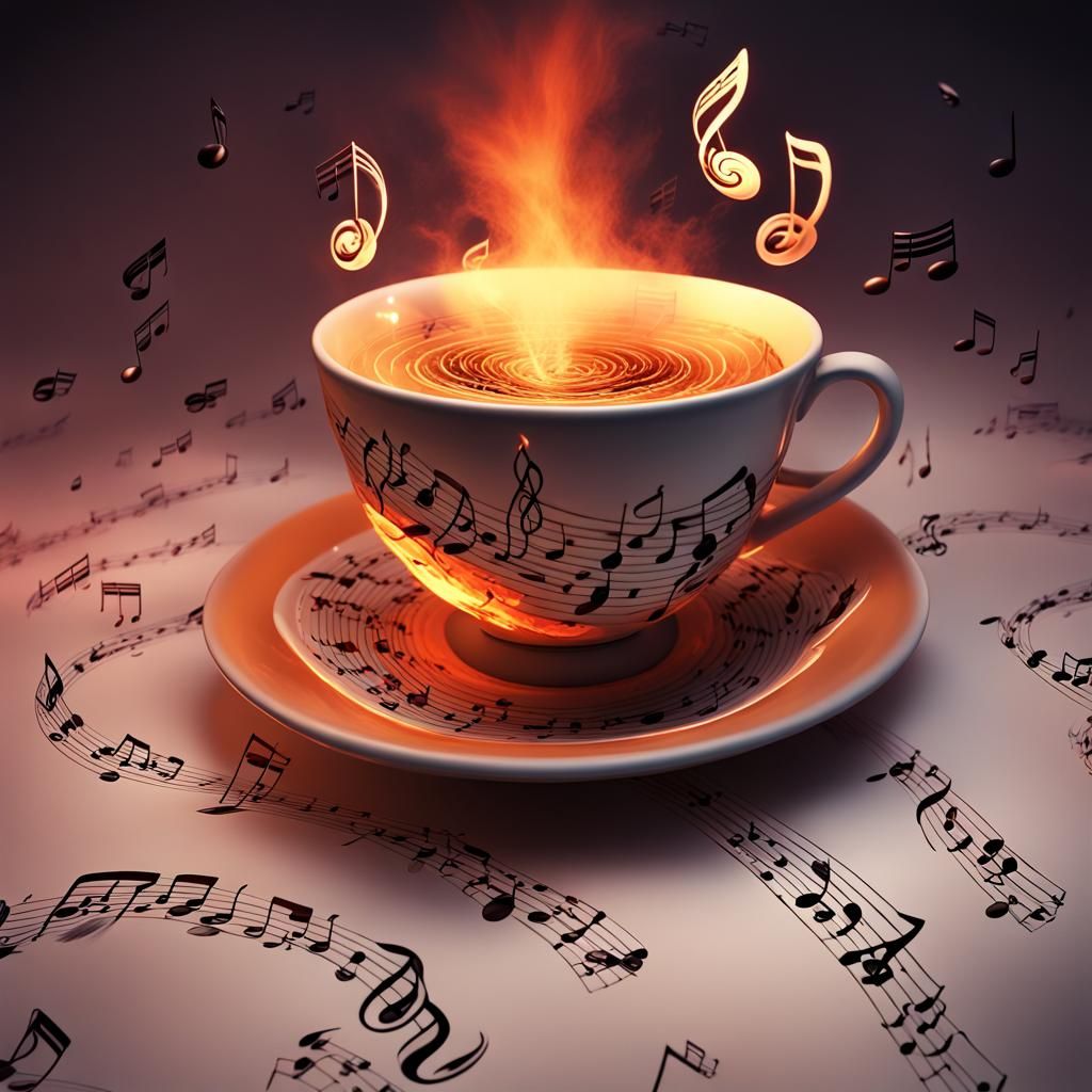 Fiery Tornado of Musical Notes in Teacup