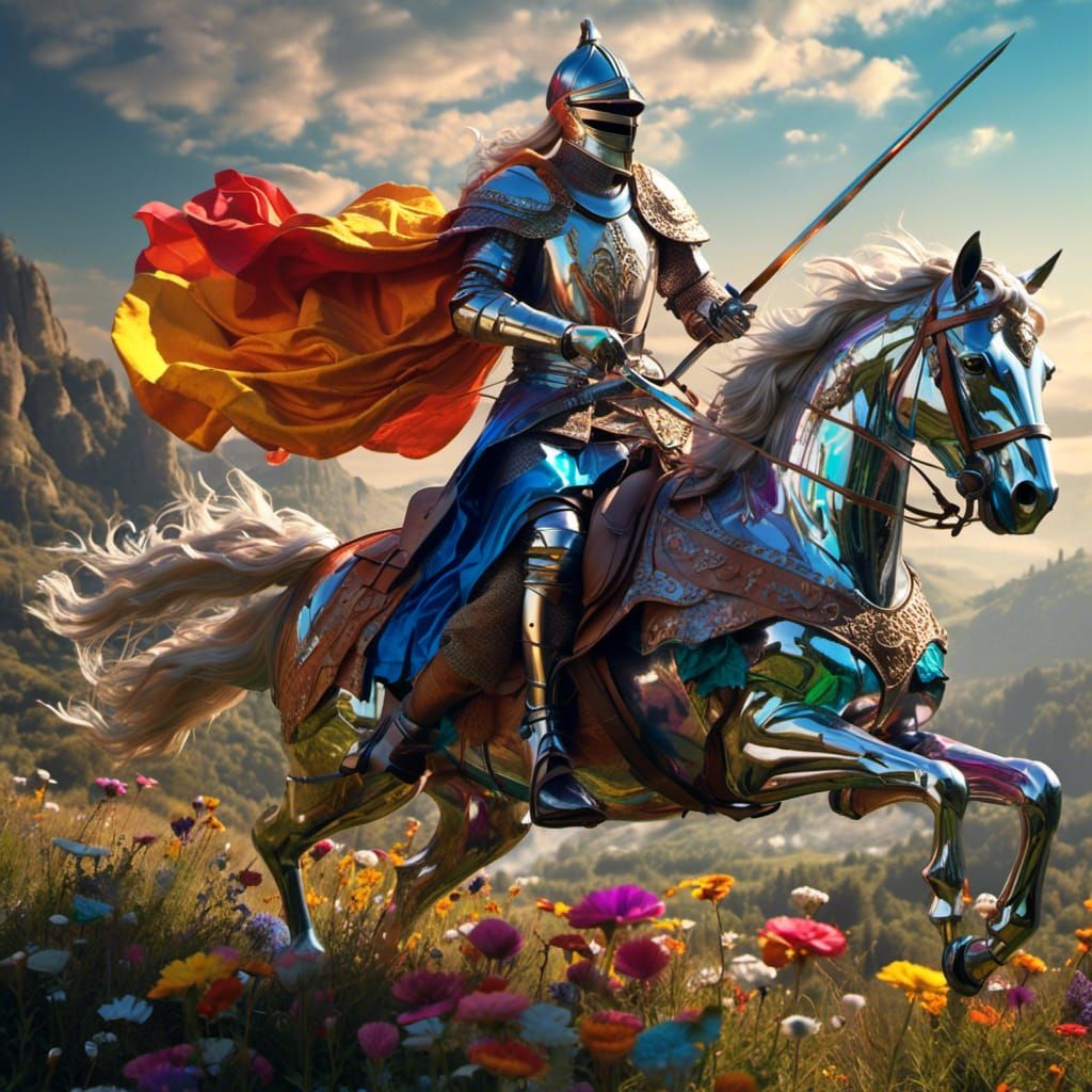 Medieval Knights Charging Forward in Iridescent Colors