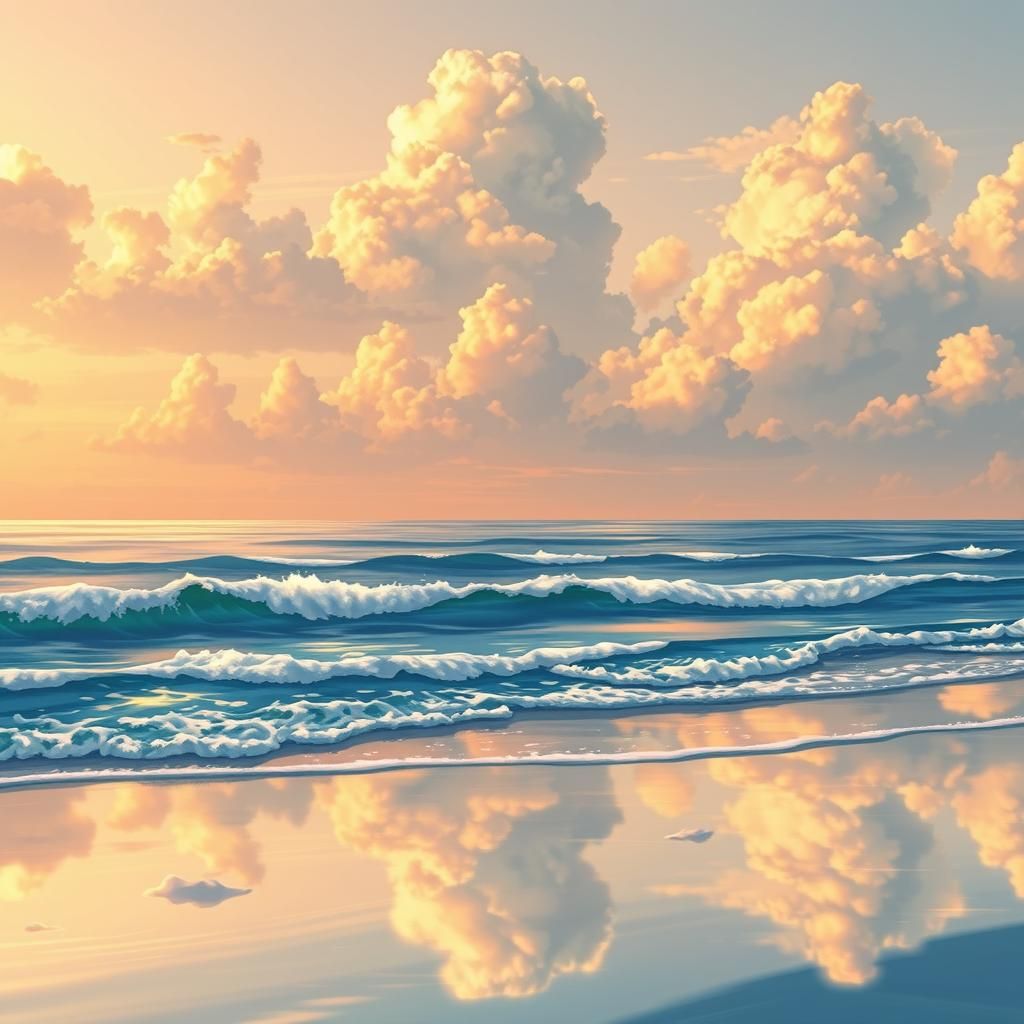 Golden Hour Ocean Scene in Manga Style