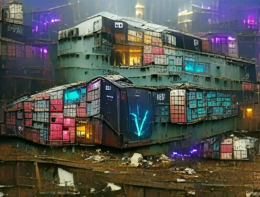Cyberpunk Container Ship Slum