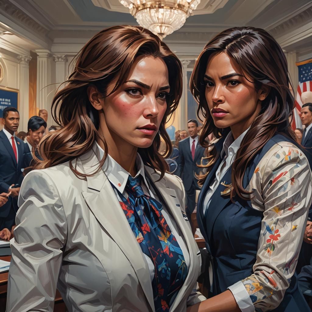 Women Fight in White House, Artgerm and Rutkowski Style