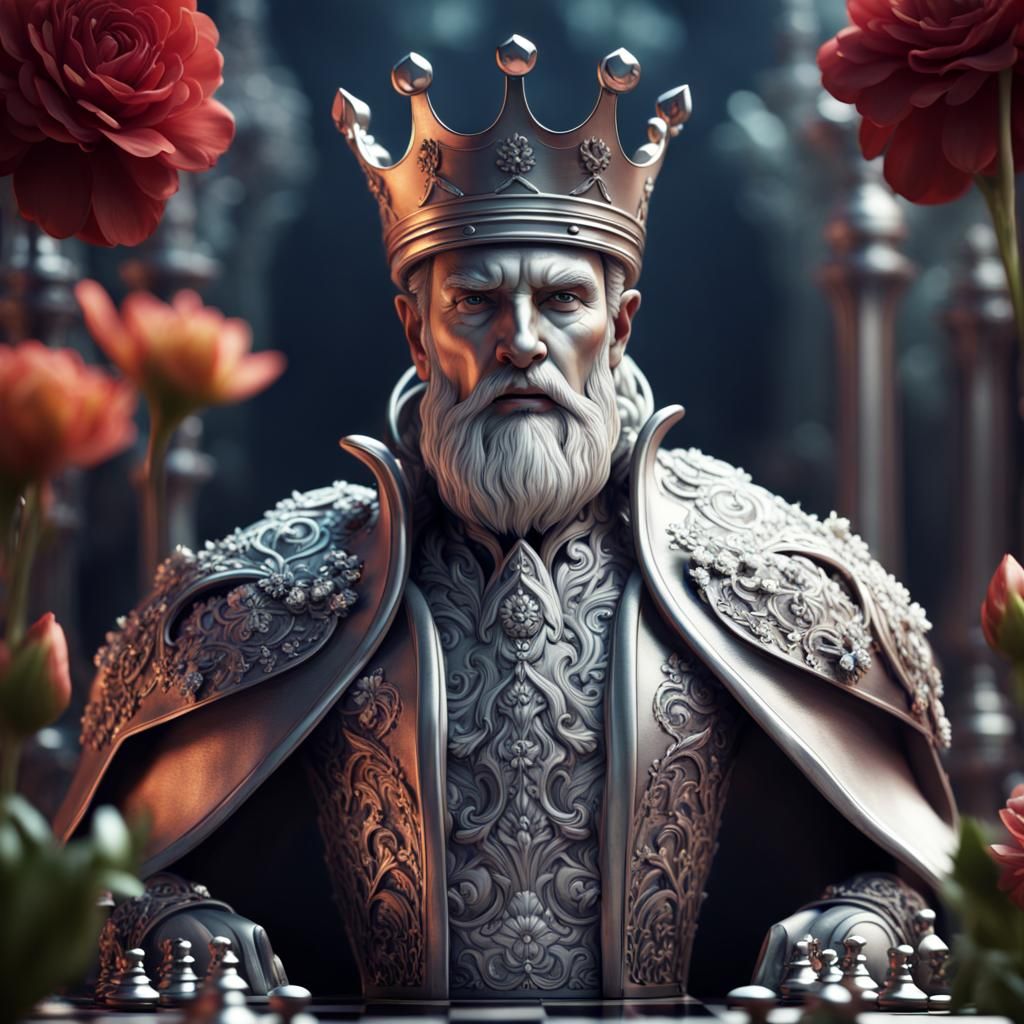 Magical Silver Chess King with Flowers