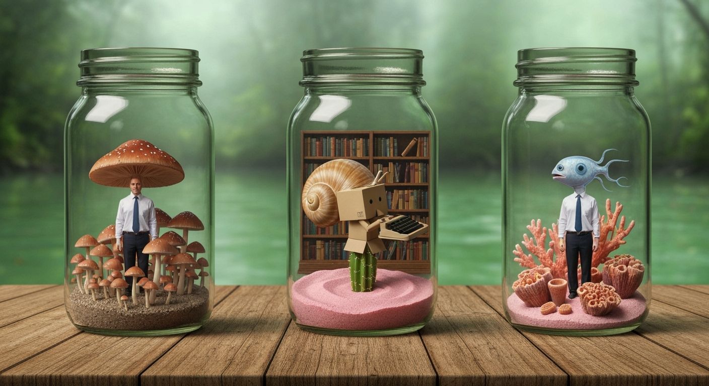 Surreal Curiosity Jars in Photorealistic Digital Art