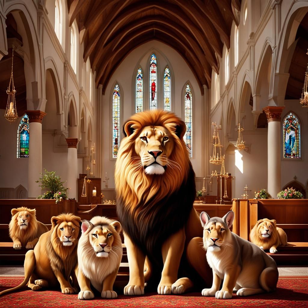 Animal Family in Catholic Church: AI Generated Art