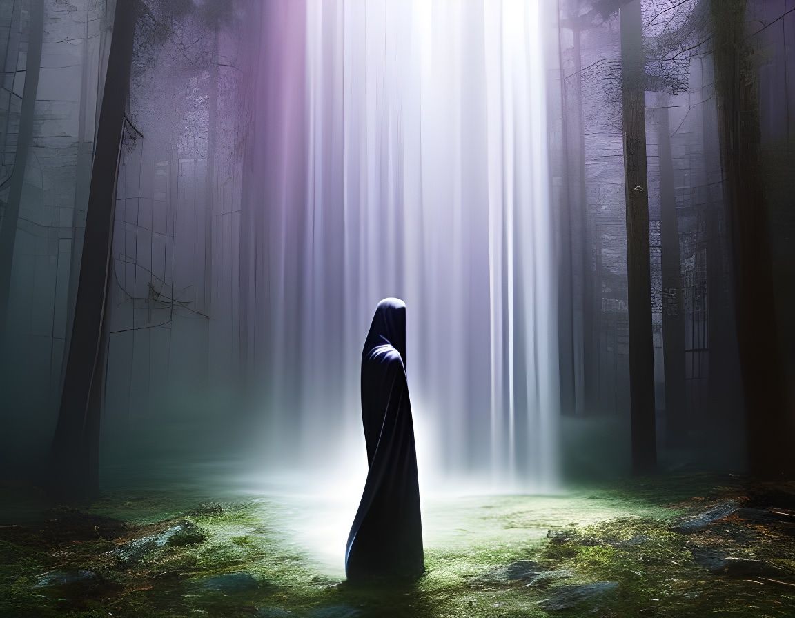 Mysterious Cloaked Figure in Surreal Spectacle