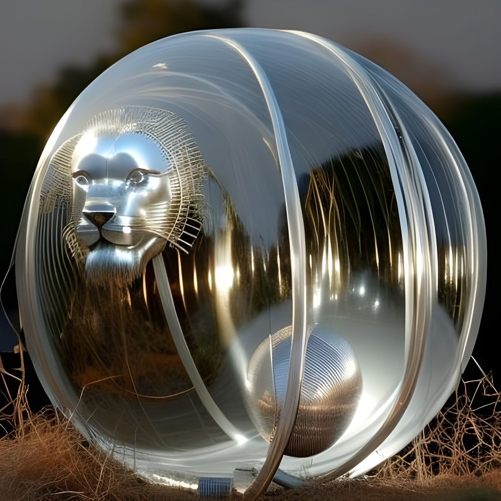 Surreal Honeycomb Planet Landscape with Wire Lion