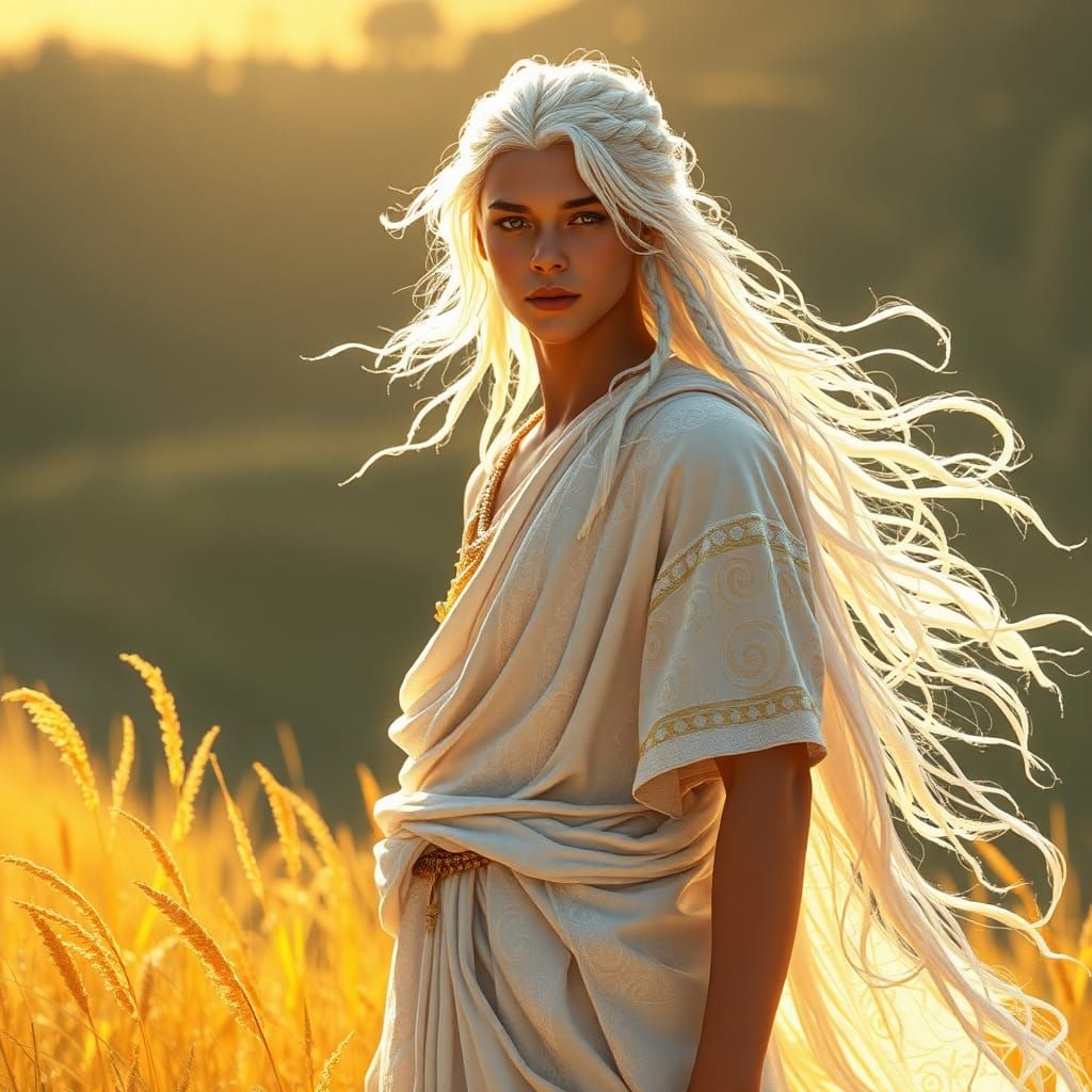 Ethereal Androgynous Figure in Golden Valley