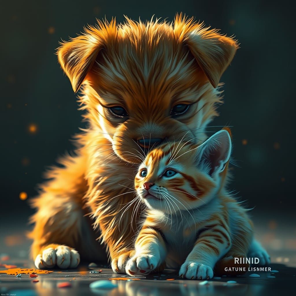 Vibrant Puppy and Kitten Friendship in Triadic Colors