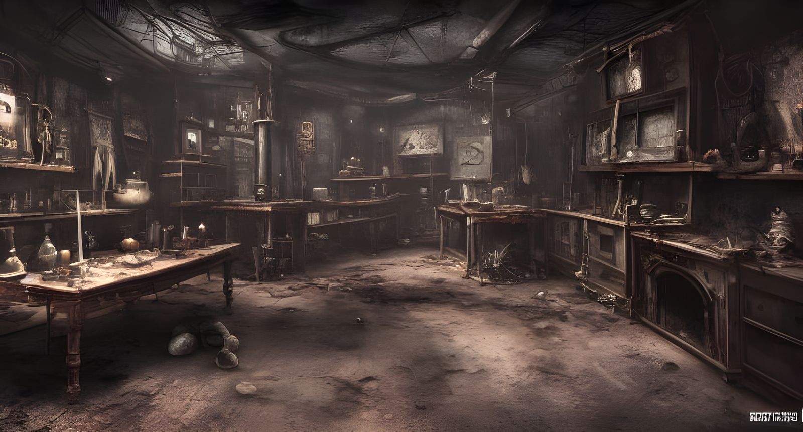 Dark Futuristic Magic Shop in Post-Apocalyptic Style