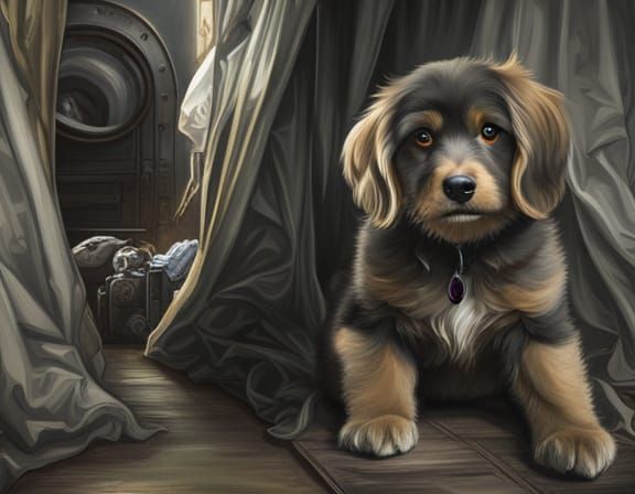 Fluffy Puppy with Big Eyes: Detailed Matte Painting