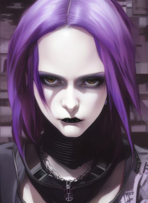 Cyberpunk Goth Girl Portrait with Violet Eyes