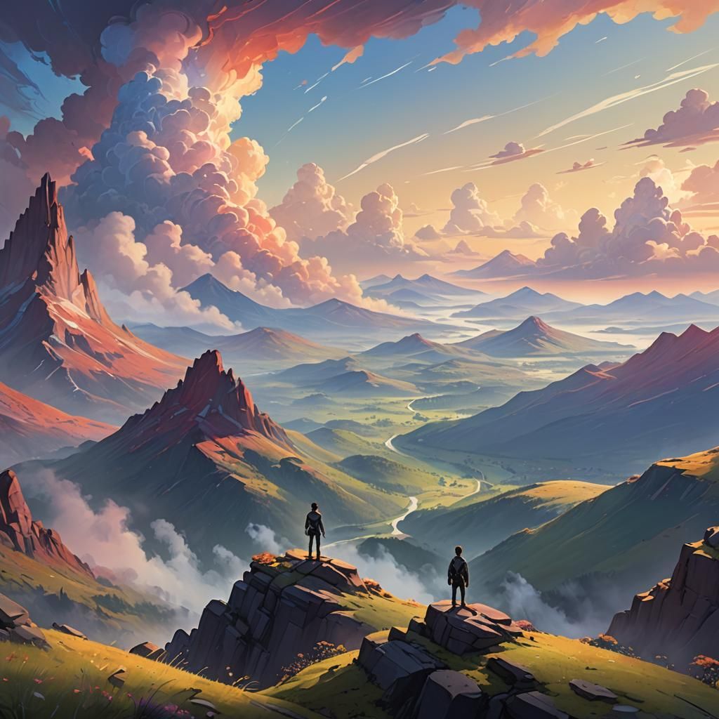 Lonely Figure Gazing at Vista: 3D Digital Art