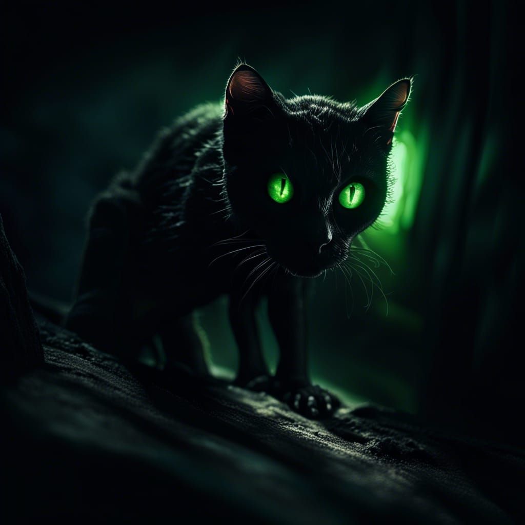 Hyperrealistic Dark Fantasy Zombie Cat in Shadows