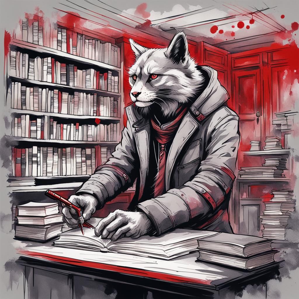 Furry Librarian Portrait in Algeapunk Style