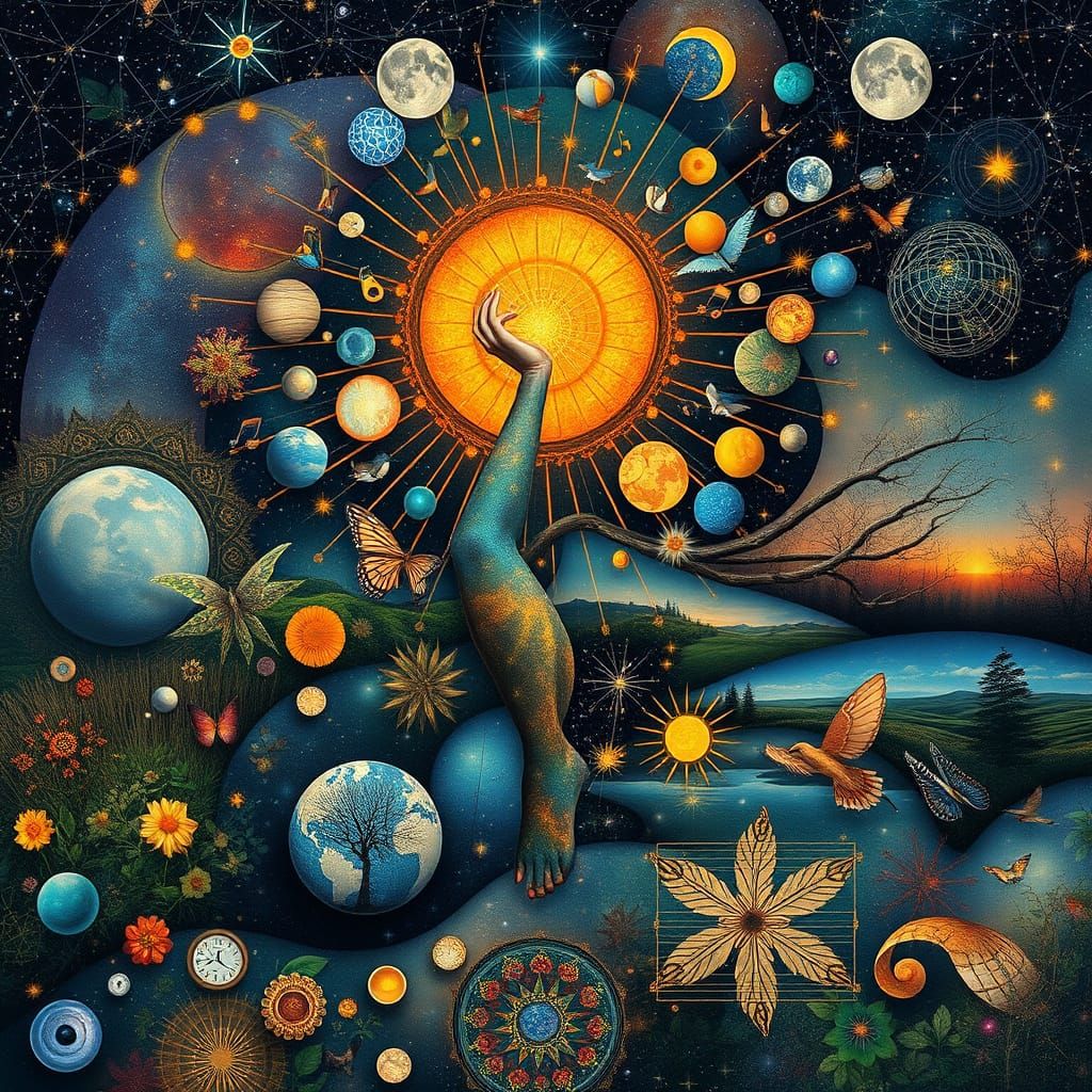 Surreal Bio Art Collage with Glowing Cosmic Elements