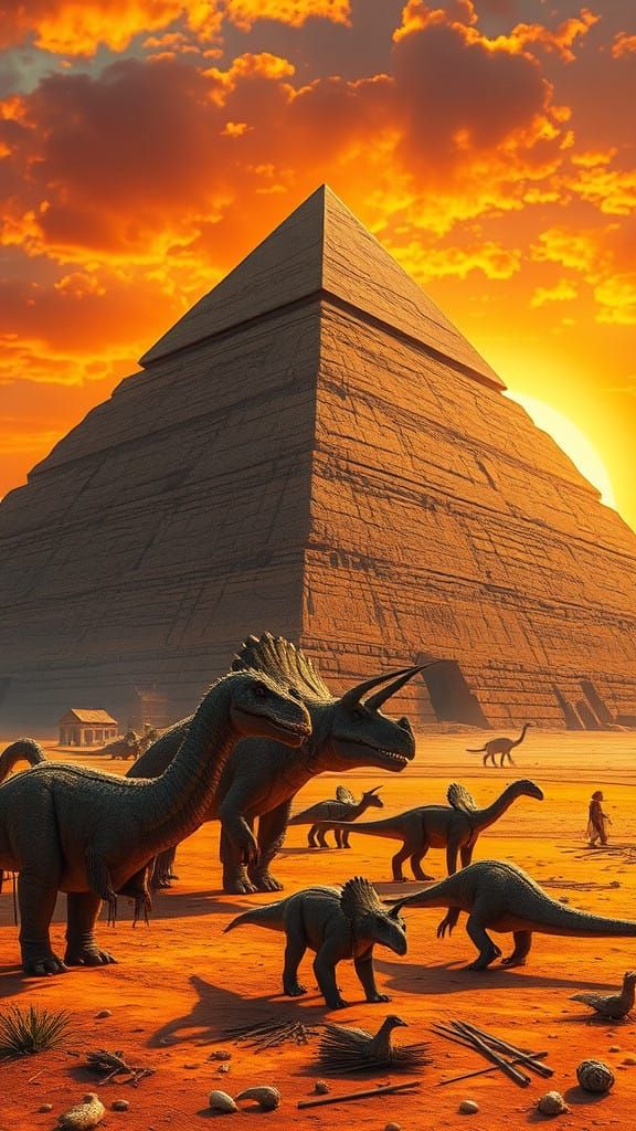 Ancient Desert Builders Constructing a Majestic Stone Pyrami...