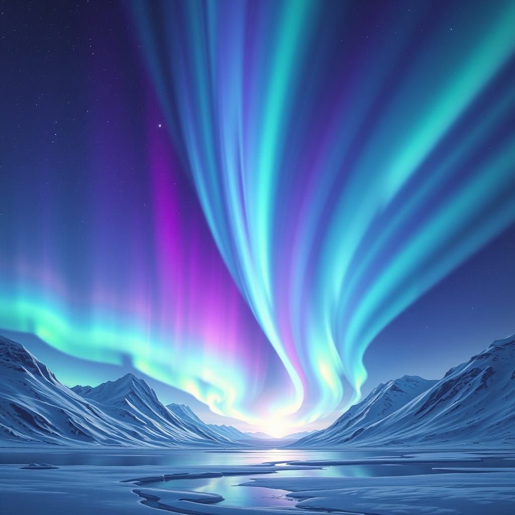 Cosmic Aurora Dance in Ethereal Night Sky