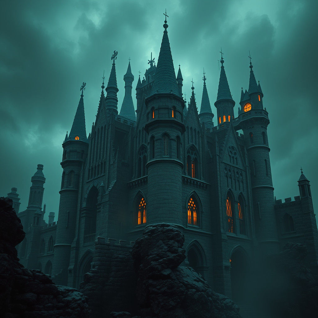 Gothic Castle in a Dark, Mystical Realm