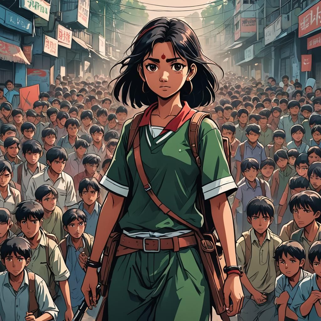 Bangladeshi Student Protecting Bangladesh in Anime Style