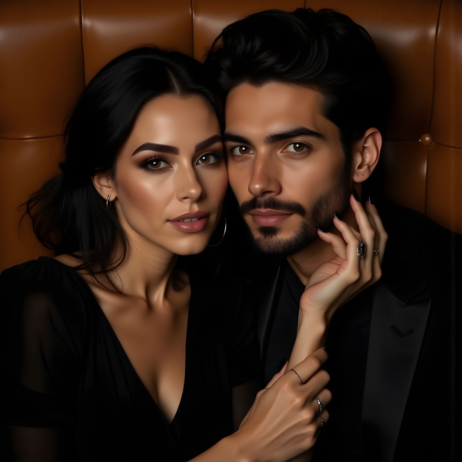 Intimate Couple Embracing in Luxurious Lounge