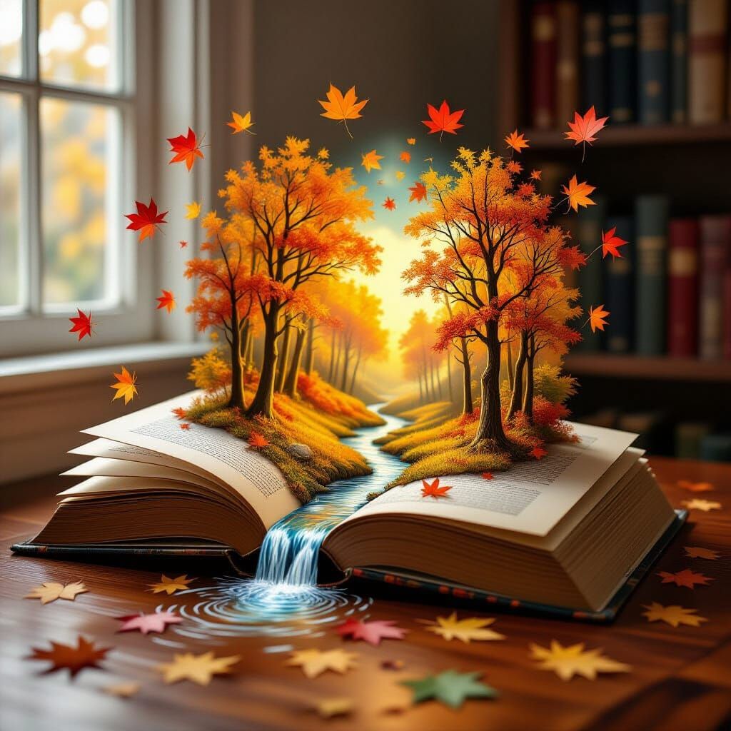 Autumn Forest Popup Book Spills Onto Desk