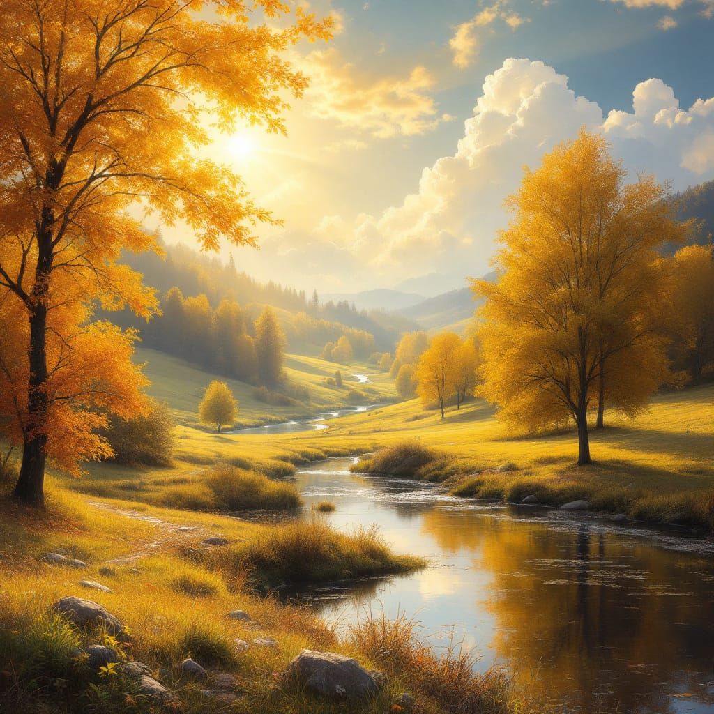 Autumn Landscape: Sunlit Countryside in Impressionist Style