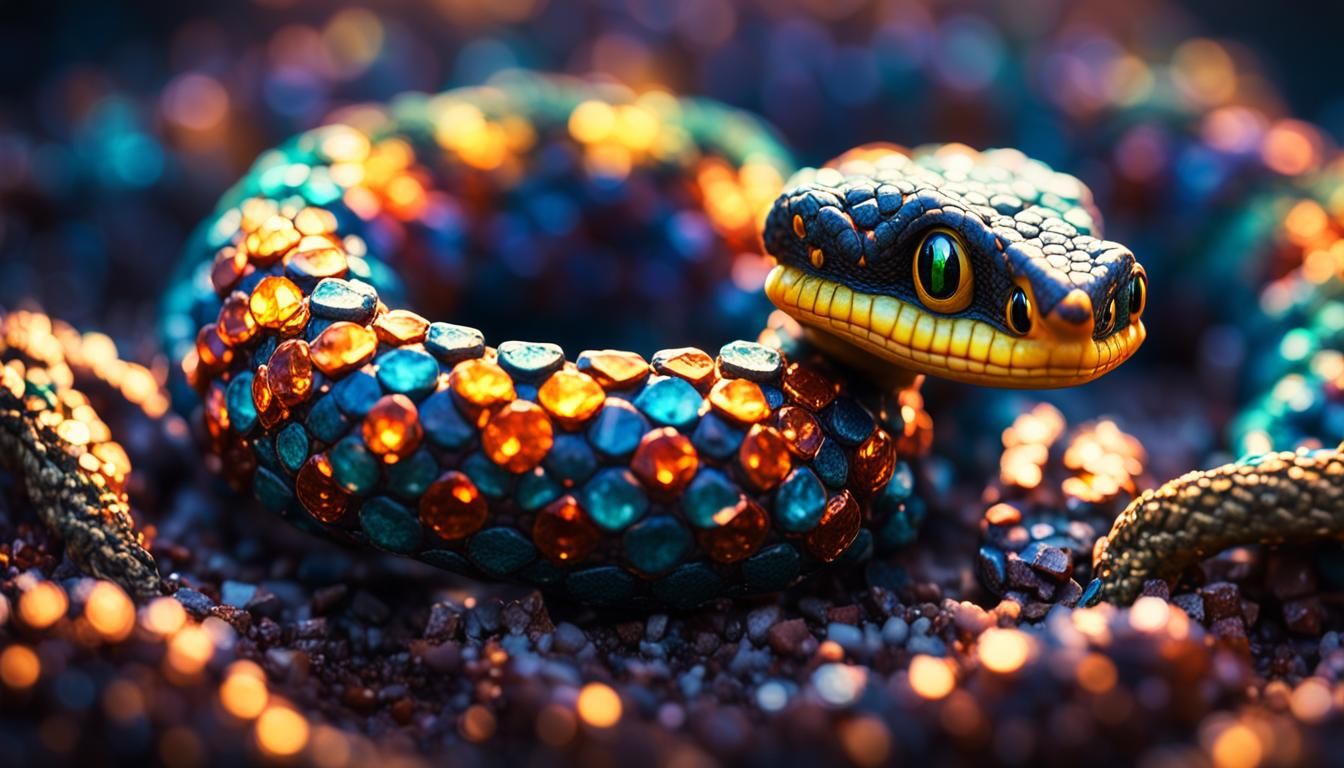 Gem Encrusted Chibi Snake in 3D