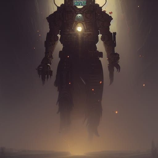 Detailed Warforged in Dark Fantasy Art Nouveau Style
