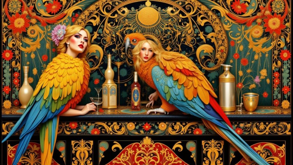 Parrot in Sunglasses on Art Deco Bar