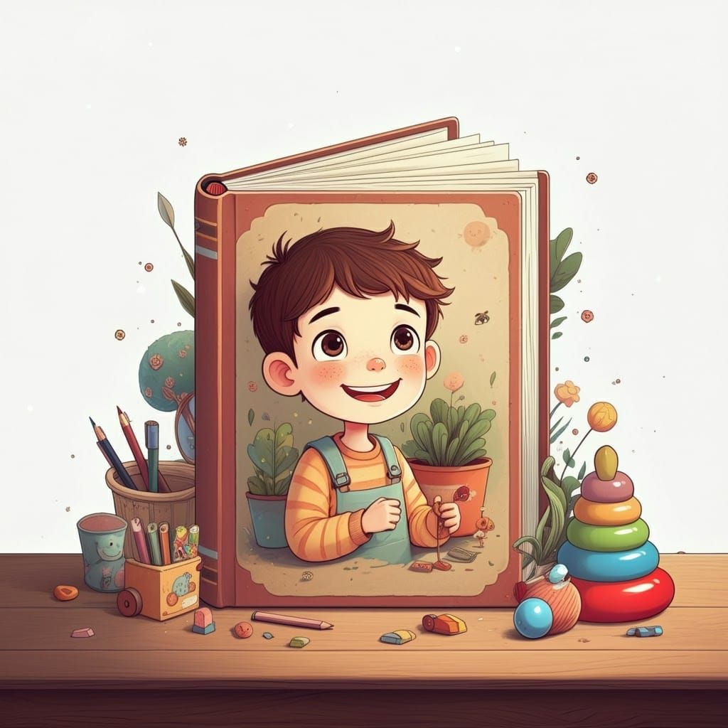 Cartoon Book Cover with Smiling Child