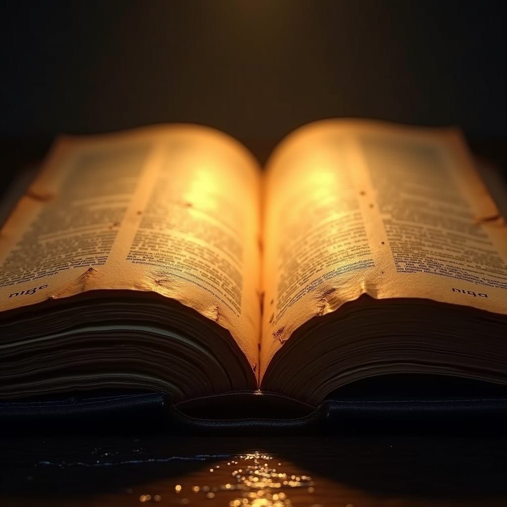 Ancient Book Radiating Light: Hyper-Realistic Biblical Stori...