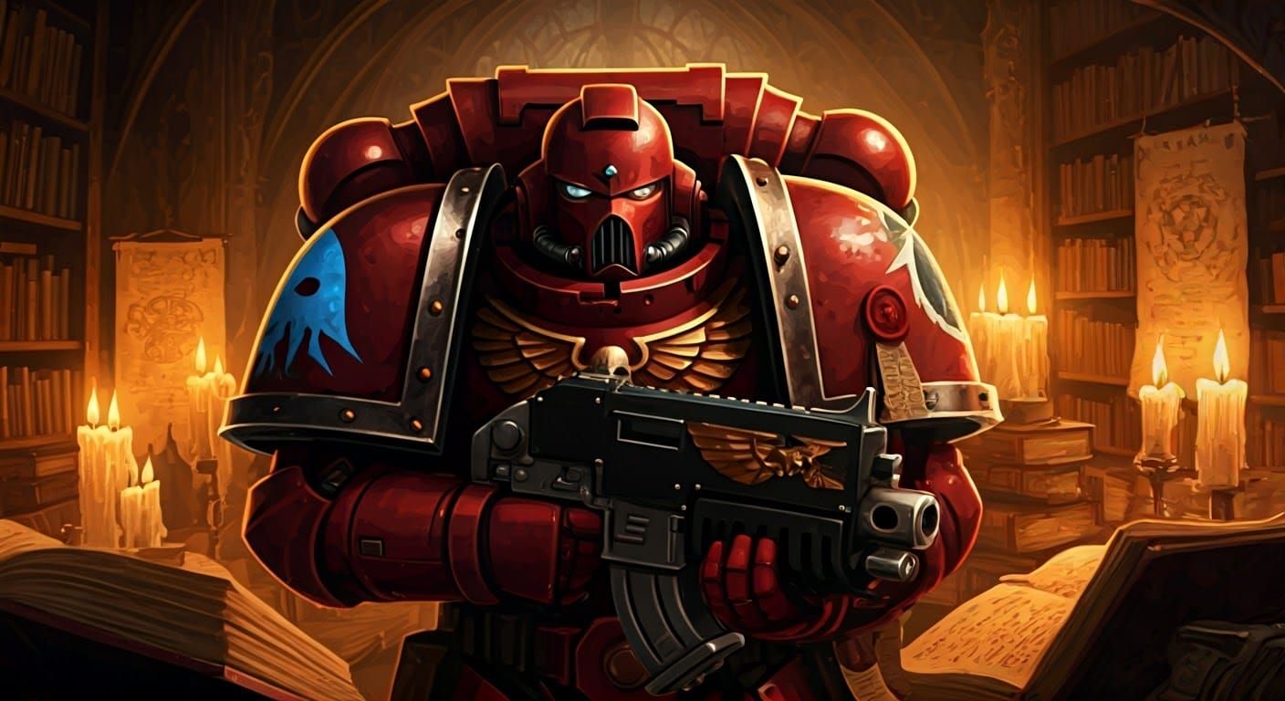 Warhammer 40k Space Marine in Gothic Library