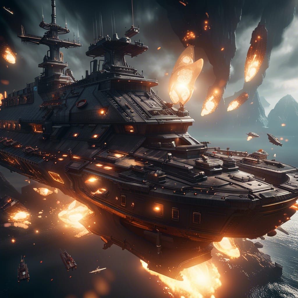 Epic Spaceship Battle in 3D Cinematic Style