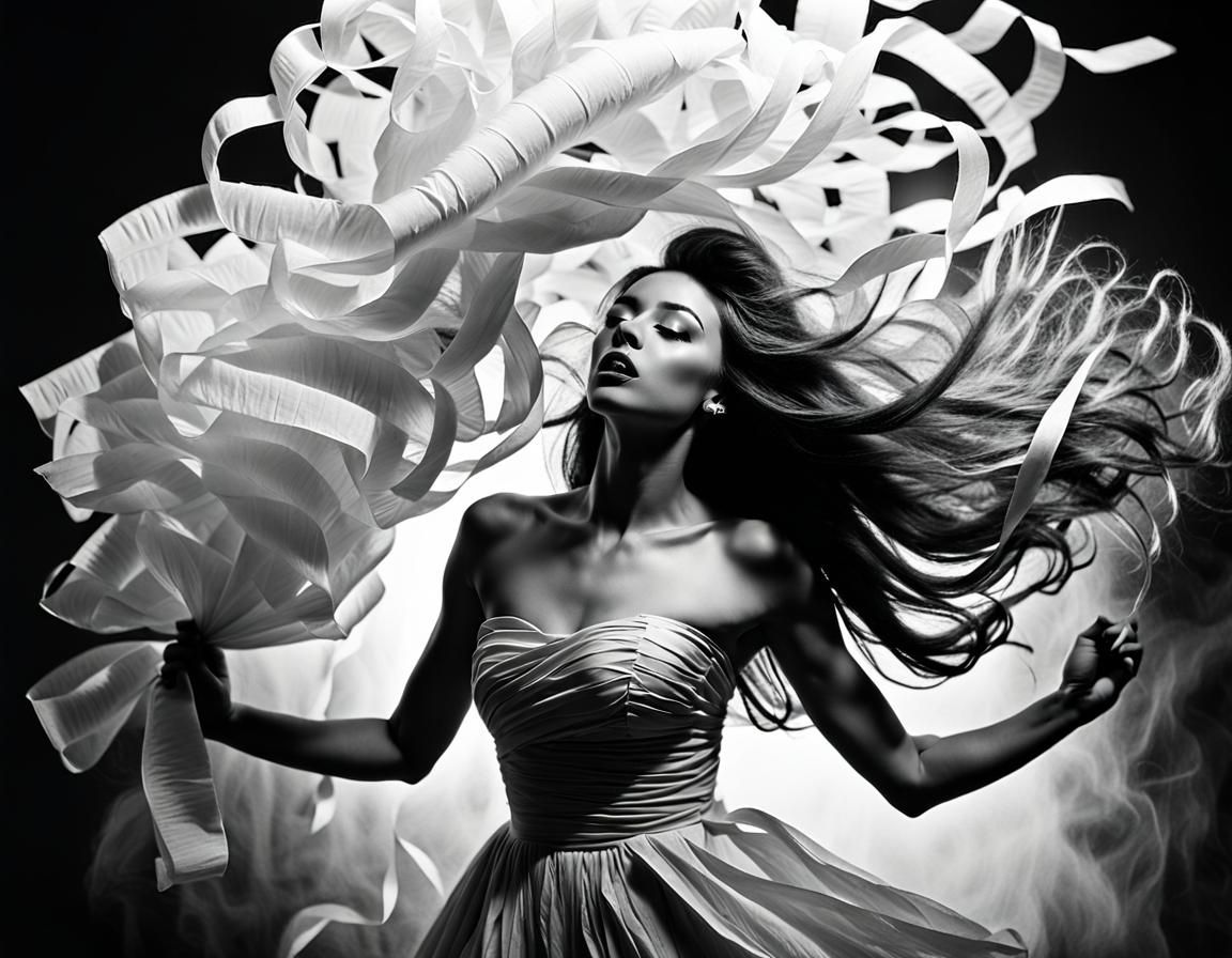 Woman in Paper Dress: Vintage Black and White Photo