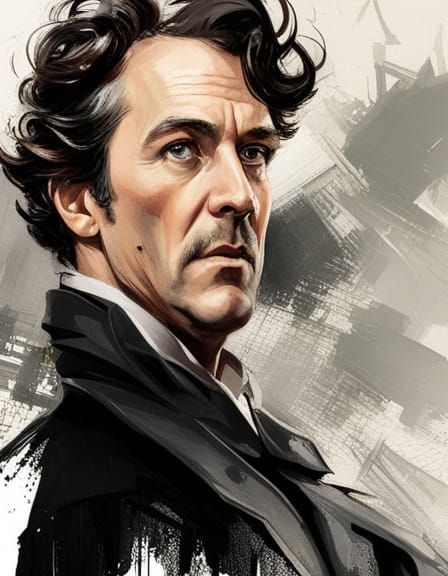 Sherlock Holmes Portrait in Graffiti Art Style