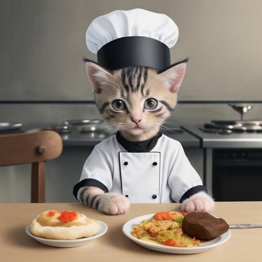 Kitten Chef in Culinary Hat