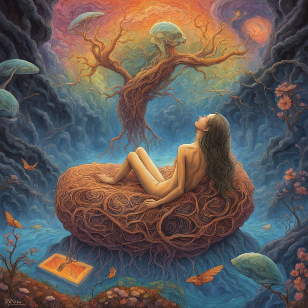 Surreal Dreamscape: Person Asleep in Geode