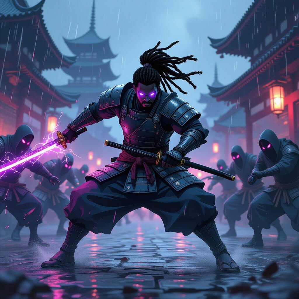 Samurai Warrior Cleaves Demons in Shoujou Manga Scene