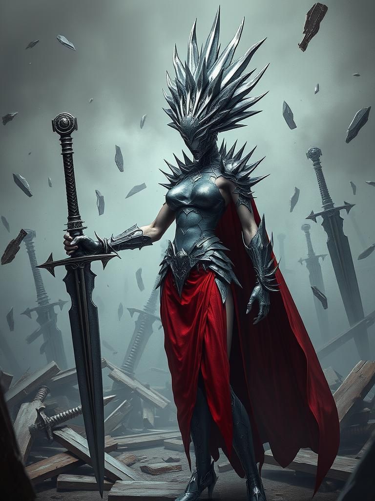 Battle-Ready Blade Humanoid in Surreal Metal Dress