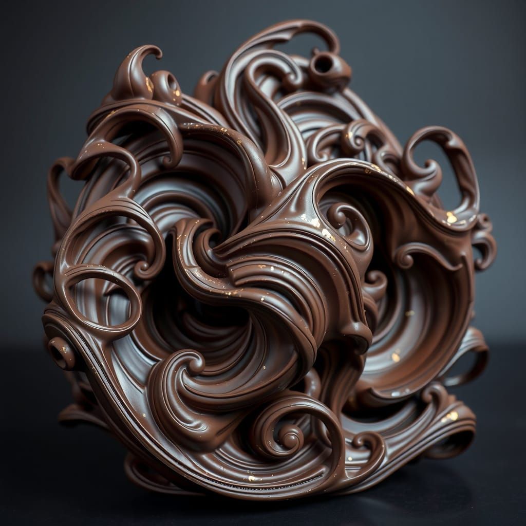 Intricate Chocolate Sculpture with Gold Leaf Detail