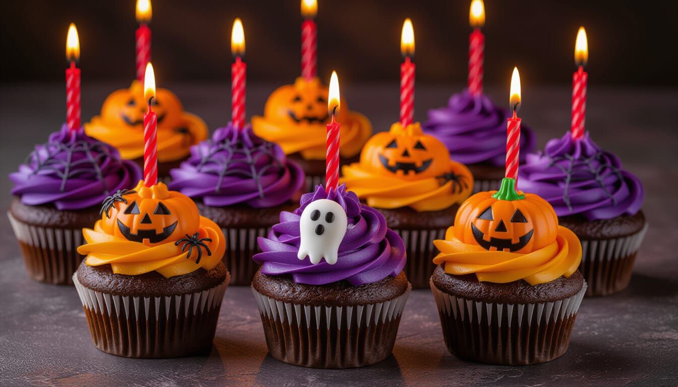 Vibrant Halloween Cupcakes With Red Candles