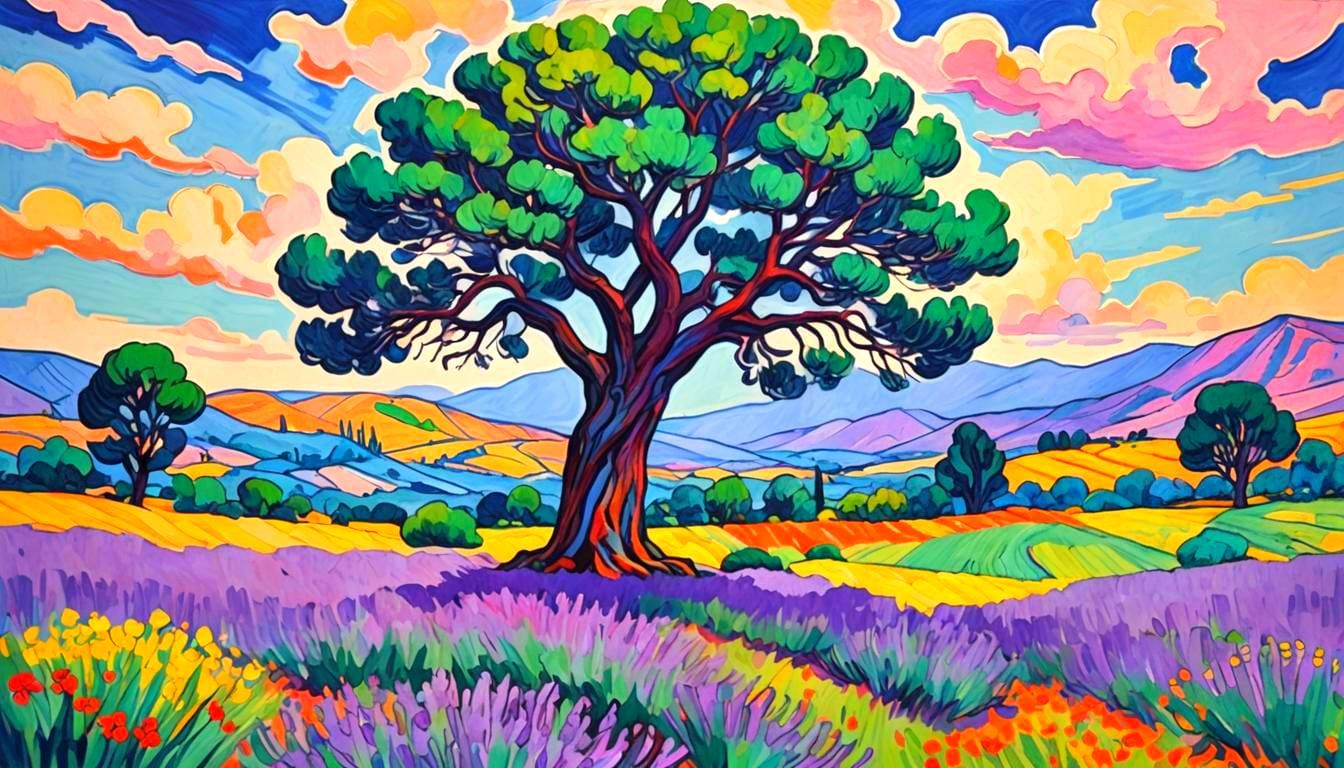 Ancient Lavender Tree in Fauvism Style
