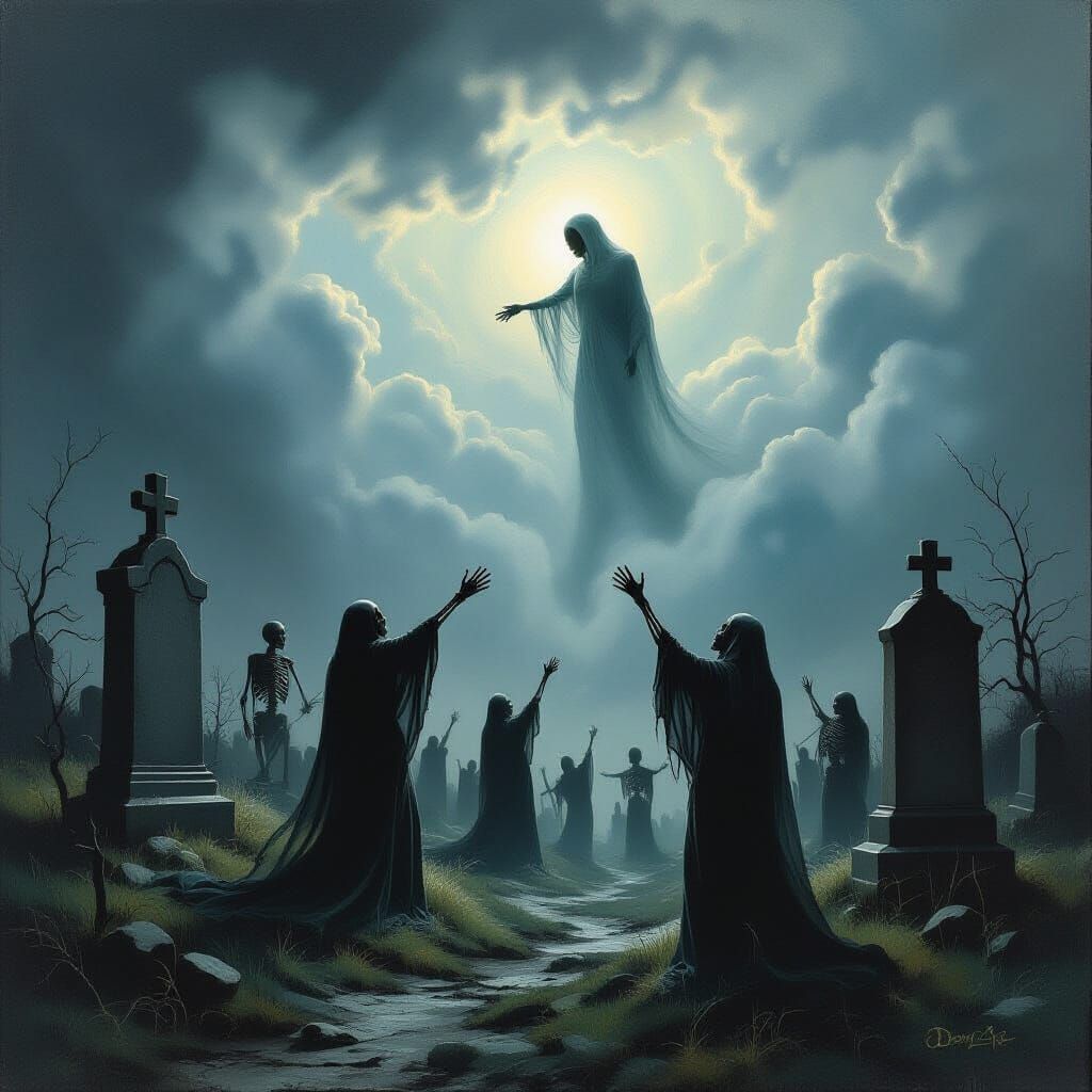 Ethereal Love Among Rising Skeletons in Desolate Graveyard O...