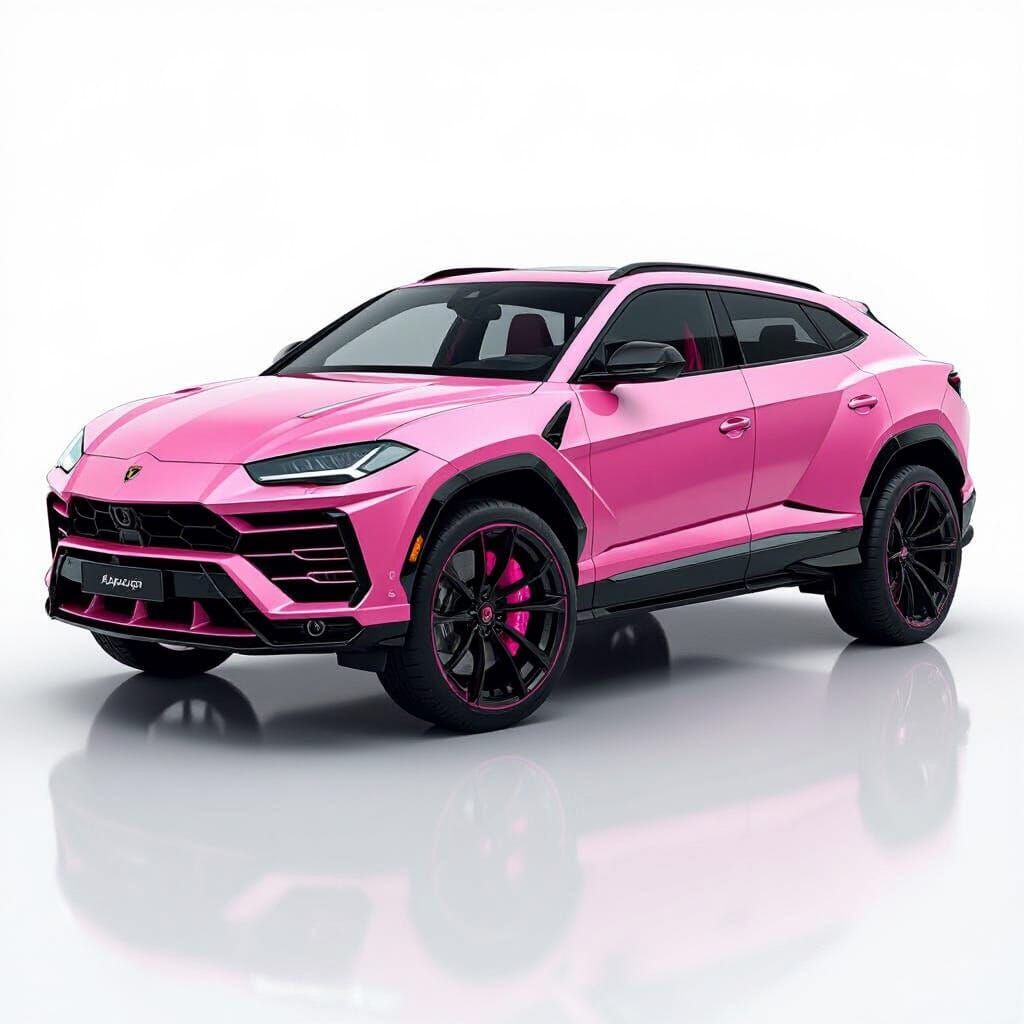 Hyper-Realistic Pink Lamborghini SUV on White Background