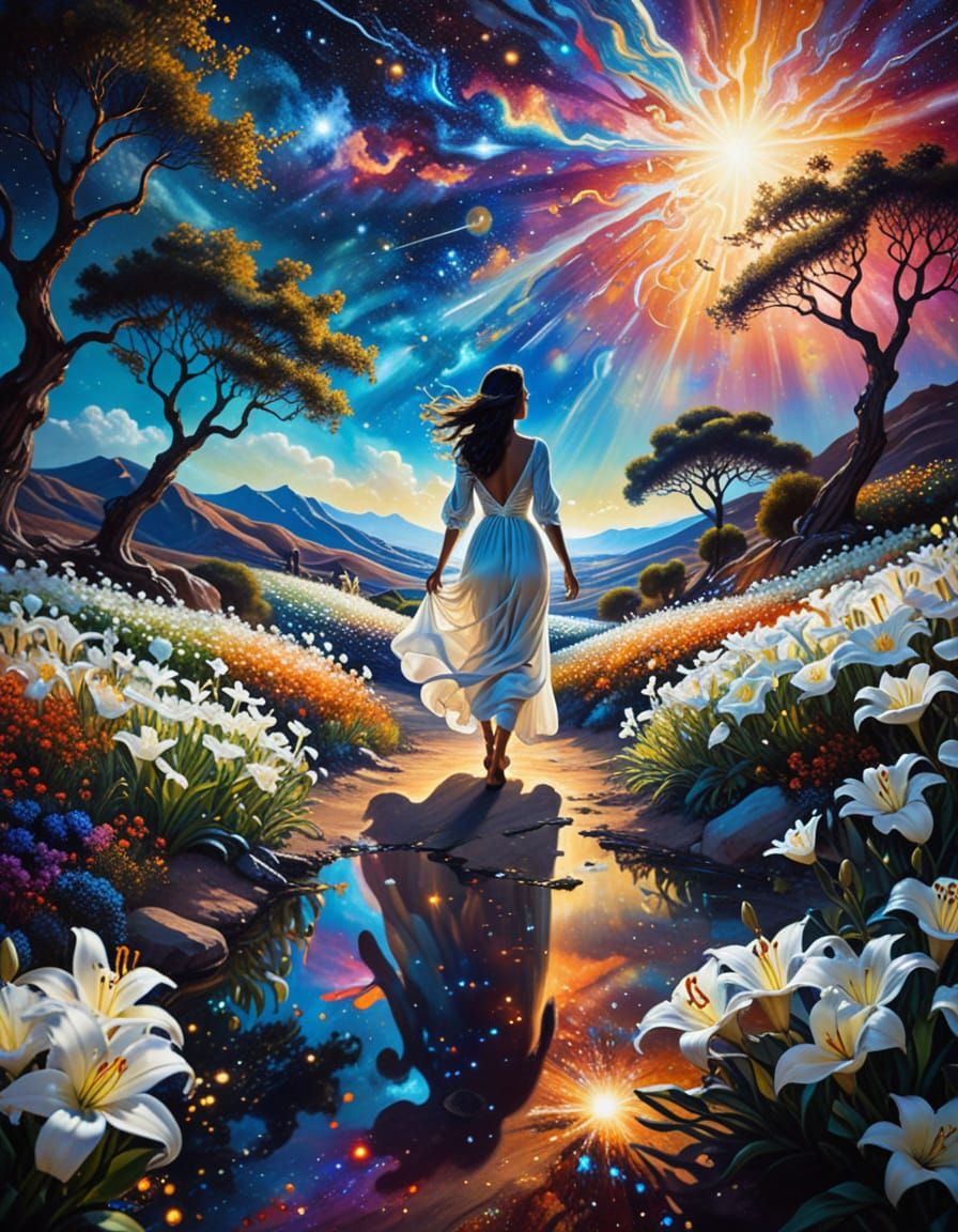 Surrealistic Journey Through Vibrant Cosmic Landscape