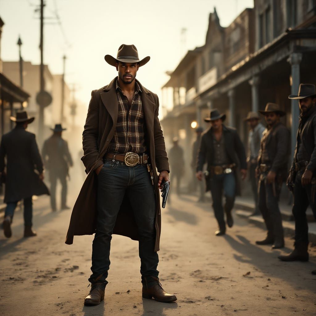 Muscular Gunslinger God in Vogue Style Studio Photo