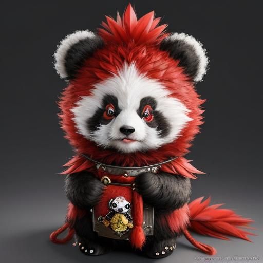 Knitted Red Panda with Feather Mohawk