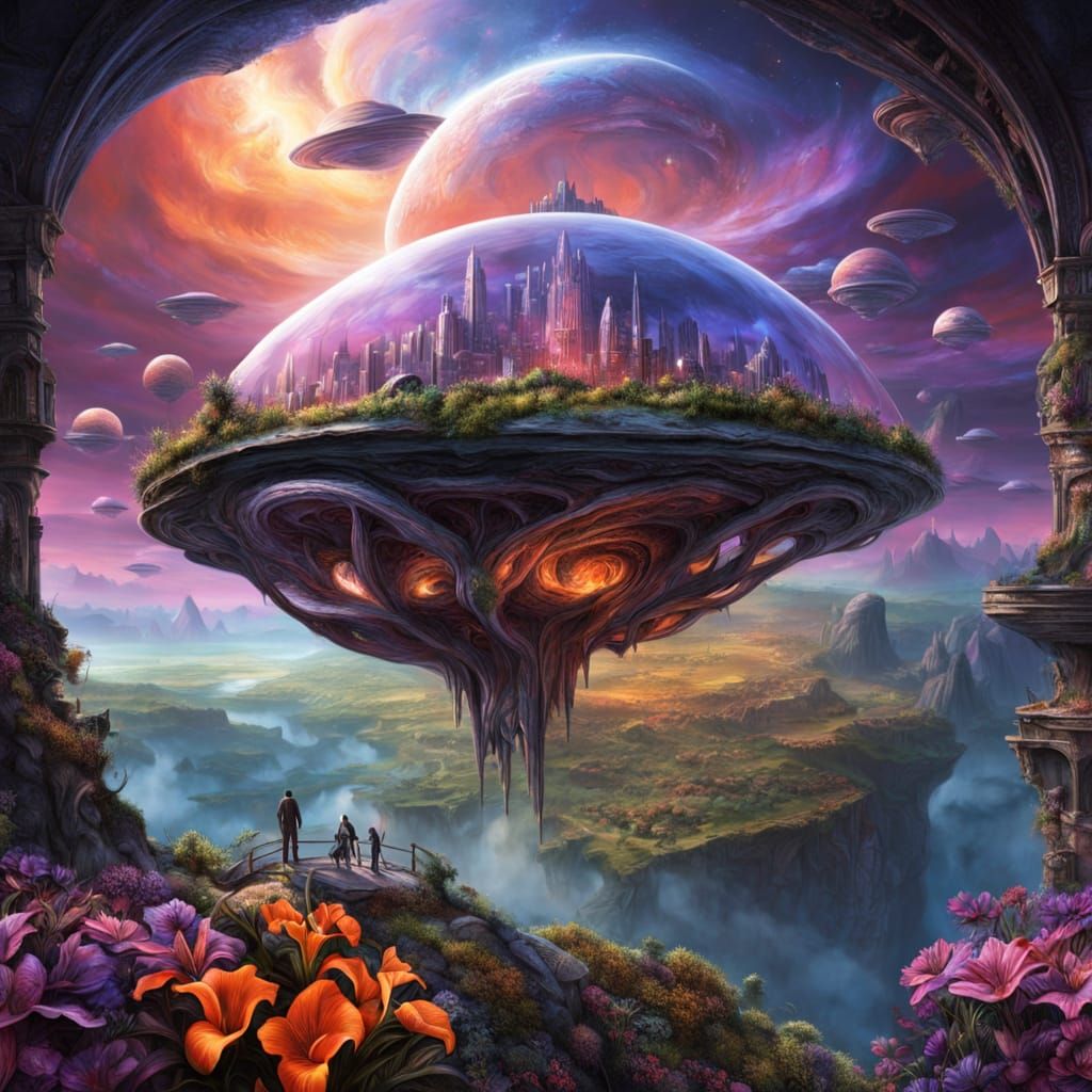 Alien World Under Nebula Dome Digital Matte Painting